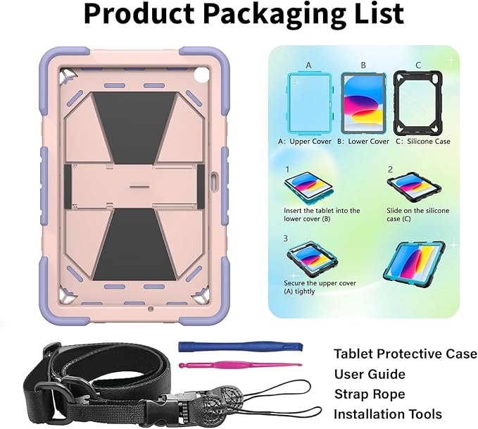 JKSML Case for Samsung Galaxy Tab A9+ / A9 Plus 11 inch 2023 Military Grade Drop Protection Cover with Built-in Kickstand &amp Shoulder Strap for Tab A9+ Tablet (SM-X210/X216/X218) Lavender + Rose