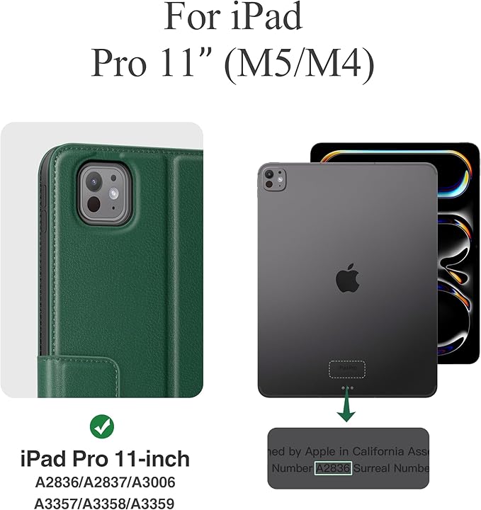 auaua Case for iPad Pro 11 Inch (M5/M4) 2025/2024 with Pencil Holder and Pocket Multiple Angles Viewing Magnetic Closure Auto Sleep/Wake (Green)