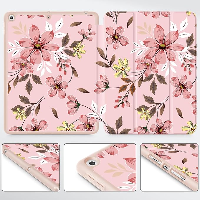 Mektron Designed Printed iPad 10.2 Case 9th Gen (2021)/ 8th Gen (2020)/ 7th Gen (2019) with Pencil Holder Slim Protective Case with Soft TPU Back Auto Wake/Sleep for iPad 10.2 Inch Floral C293