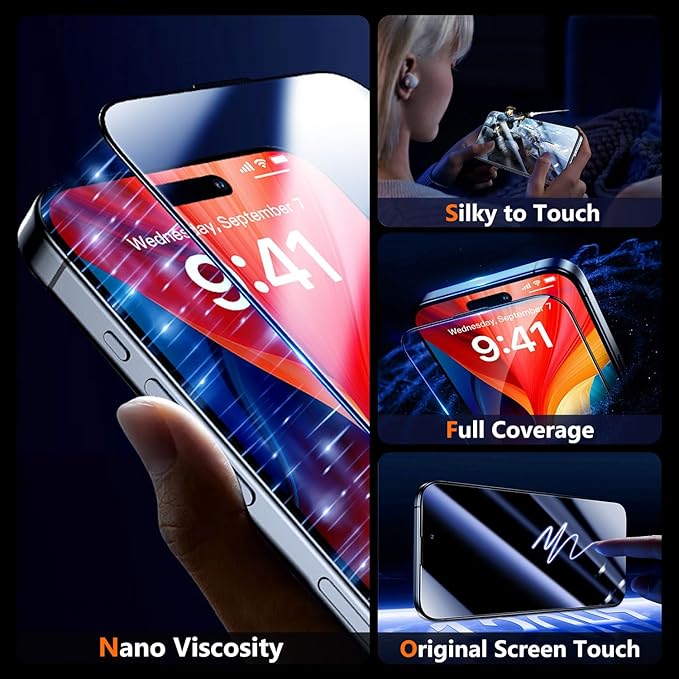 UniqueMe for iPhone 15 Plus Screen Protector - [Military Grade Shatterproof &amp 9H+ Hardness] Screen Protector 15 Plus Tempered Glass Full Coverage Protection Easy Installation 2 Packs