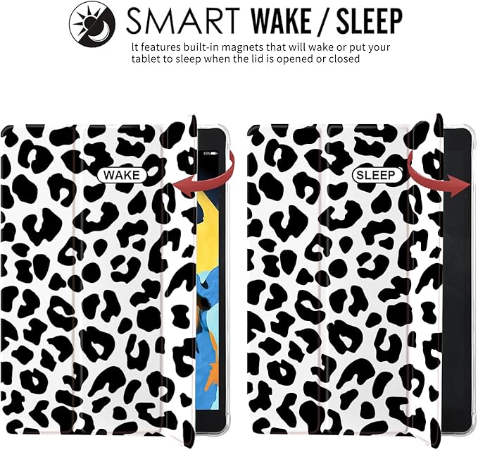 JOYLAND for iPad 6th/5th Generation 9.7 inch Case (2018/2017) with Pencil Holder-Auto Wake/SleepBlack Leopard Print Cover Anti-Scratch Shockproof Premium Folio Stand CaseWhite