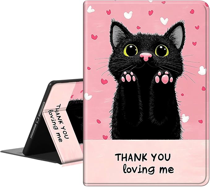 Cute Black Cat Pink Paws Heart