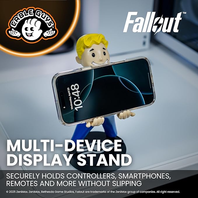 Cableguys Fallout Vault Boy Controller Holder &amp Phone Stand - Gaming Setup Accessories for Desk and Game Room Controller Stand Compatible with Xbox PlayStation &amp Most Standard Game Controlle
