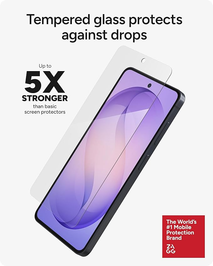 ZAGG Glass Elite Samsung Galaxy S26 Screen Protector - 5x Stronger Tempered Glass Fingerprint Scanner Compatible 30% Recycled Glass InvisibleShield Easy Install PerfectFit