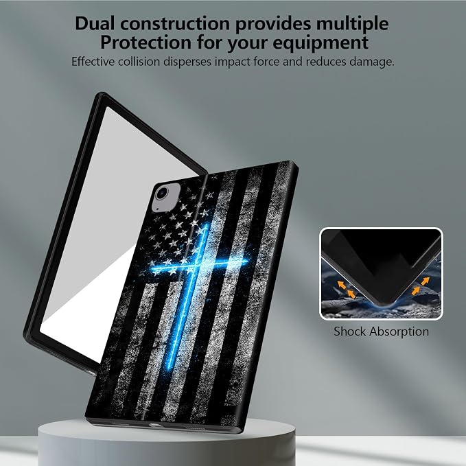 Blue Neon Cross American Flag