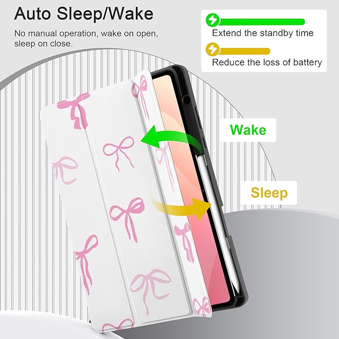 DONGKE Case for Samsung Galaxy Tab S11 5G 11 2025 Model (SM-X730/X736B) Slim Lightweight Trifold Stand Cover with S Pen Holder Auto Sleep/Wake Soft TPU Shockproof Back Pink Bows