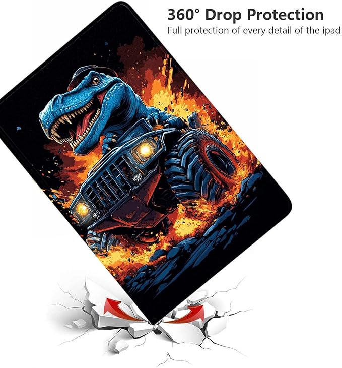 Case for Samsung Galaxy Tab A11+ / Tab A9+ 11 Inch 2025/2023Slim Protective LeatherAuto Wake/SleepAdjustable Viewing Angle Stand.Dinosaur in Monster Truck