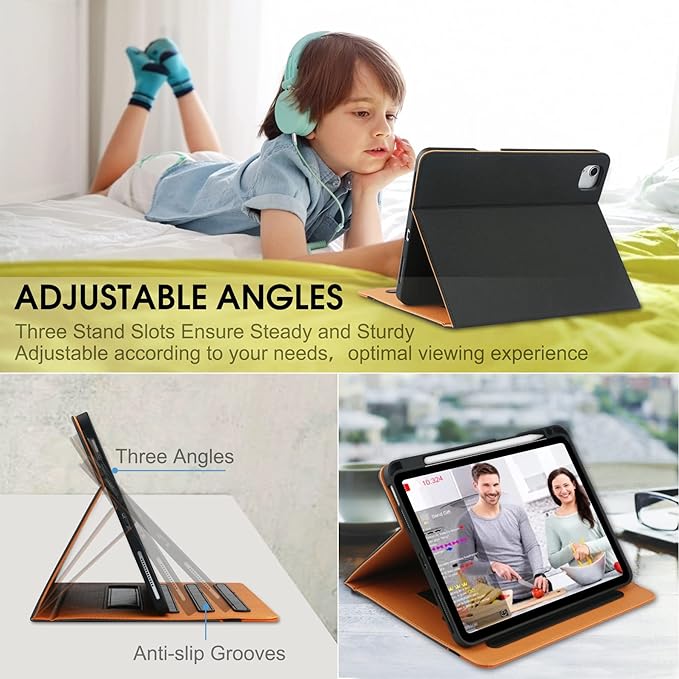 for iPad Air 5th/4th Generation Case 2022/2020 for iPad Air 10.9 Inch Case Cover with Built-in Pencil Holder and Hand Strap Auto Sleep/Wake Multiple Viewing Angles for iPad Air 5/4 Gen Black/Brown