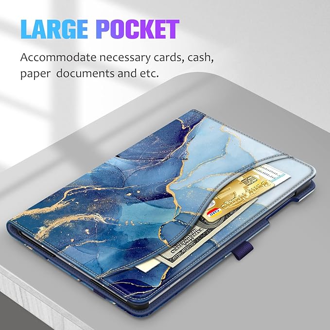 Fintie Case for Samsung Galaxy Tab S10+/ S9+/ S8+/ S7 FE/ S7+ 12.4 Inch Multi-Angle Viewing Protective Cover with Pocket Auto Sleep/Wake Ocean Marble