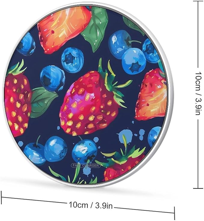Hand Drawn Strawberry Blueberry Phone Charger Magnetic Charging Pad Anti-Slip with USB Cable