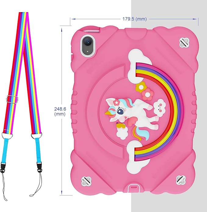 XZC Case for iPad (A16) 11th Generation 11 Inch 2025/ iPad 10th Generation 10.9 Inch 2022 Unicorn Heavy Duty Shockproof Rugged Cover with Built-in Stand/Strap (Hot Pink)