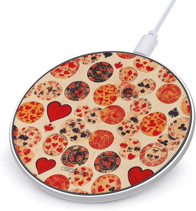 Poker Chips Spades Hearts Phone Charger Magnetic Charging Pad Anti-Slip with USB Cable