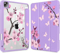 May Chen for iPad Pro 11 inch M2 4th Generation 2022 iPad Pro 11 3rd/2nd/1st Gen Case with Transparent Shockproof Back Cover [Built-in Pencil Holder Auto Sleep/Wake Pink Cherry Blossom