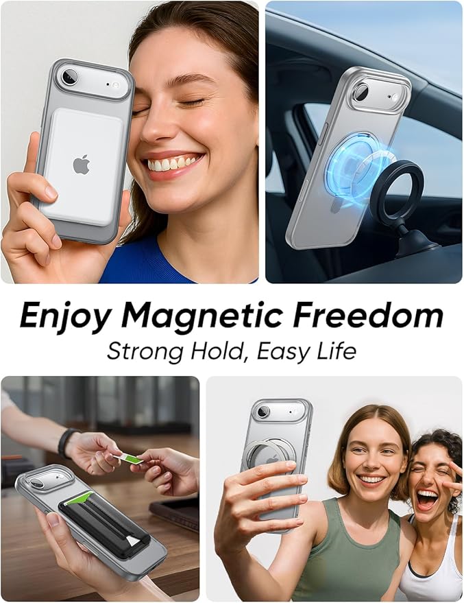 MAGIC JOHN 360° Rotatable Magnetic Invisible Stand for iPhone 17 Air Case [Camera Control Button] [Compatible with MagSafe] 16FT Shockproof for iPhone 17 Air Case with Kickstand Gray