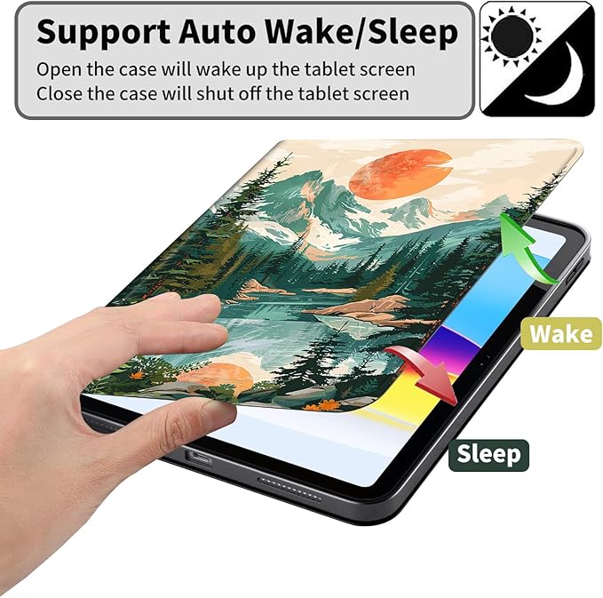 Case for Amazon Kindle Fire HD 10 and Fire HD 10 Plus 10.1 Tablet Case (13th/11th Generation 2023/2021 Release) Slim Fit PU Leather Cover with Auto Sleep/Wake - Mountain Range Sun