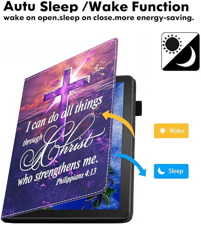 Case for Amazon Fire HD 10/HD 10 Plus Tablet 10.1 (13th/11th Gen 2023/2021 Release) Slim PU Leather Cover with Card Slot &amp Auto Wake/Sleep Cross Quote Bible Verses Philippians 4-13