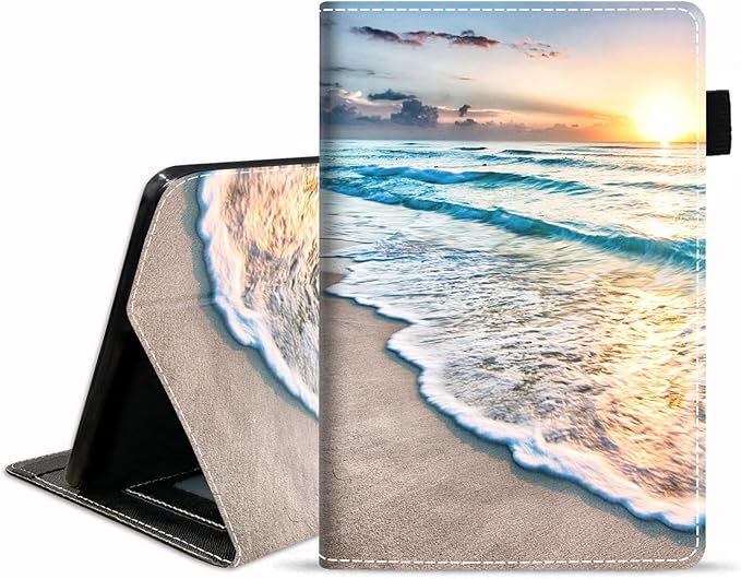 Case for All-New Kindle Fire HD 10 and Fire HD 10 Plus Tablet (11th Generation 2021 Release) - Slim Lightweight PU Leather Cover with Auto Sleep Wake Sunset Beach