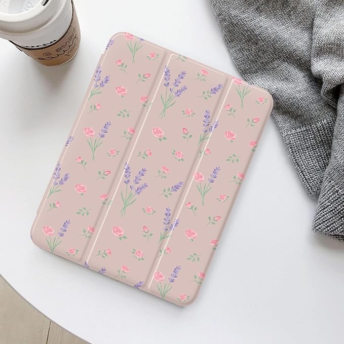 Cute Lavender Pink Rose for iPad Pro Case 13 Inch (M5 2025/ M4 20248th/7th Gen)[Pencil Holder+Auto Sleep/Wake]Slim Stand Soft Leather TPU Back Smart CoverPink
