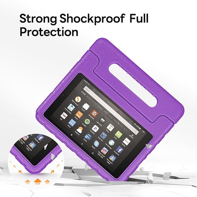 Kids Case for Kindle Fire HD 8 Tablet 8th/7th/6th Generation (2018/2017/2016 Release) Soft Flexible Lightweight Shockproof Durable with Handle Stand Purple