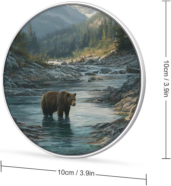 Grizzly Bears Morning in Mountains Phone Charger Magnetic Charging Pad Anti-Slip with USB Cable