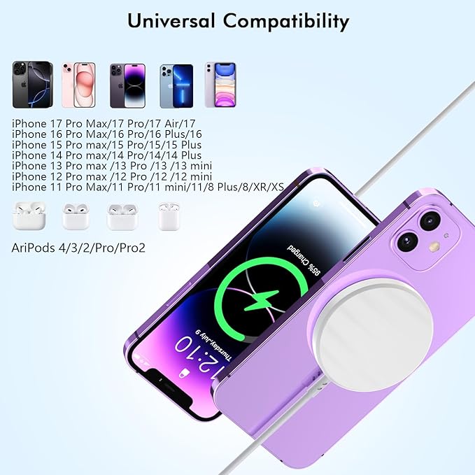Magnetic iPhone Wireless Charger10FT Fast Charging Apple Mag Safe Charger Wireless Charging Pad for iPhone Air/17 Pro Max/16 Pro/16 Plus/15 Pro/14/13/12/11/AirPods 3/Pro 3/2 Phone Mag safe Charge Pad