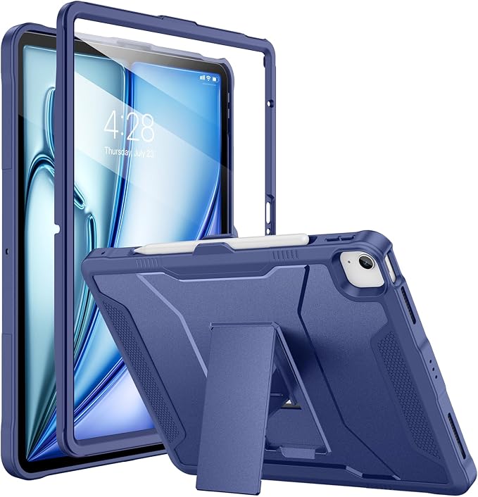 Soke Case for iPad Air 13-Inch M4 2026 M3 2025 &amp M2 2024with Built-in Screen Protector and Kickstand Rugged Full-Body Heavy Duty Protective Cover for Apple iPad Air 13 - Navy Blue