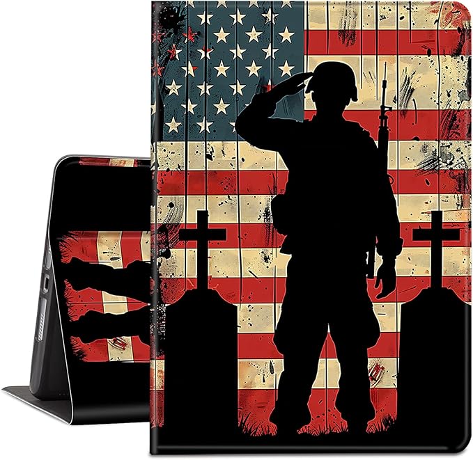 Case for Amazon Kindle Fire HD 10 and Fire HD 10 Plus 10.1 Tablet Case (13th/11th Generation 2023/2021 Release) Slim Fit PU Leather Cover with Auto Sleep/Wake - American Flag Soldier