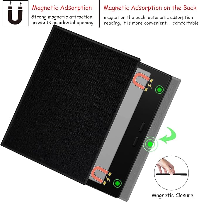 Magnetic Leather Case for 7'' Onyx Boox Go 7 / Boox Tablet Go Color 7 (Gen II/Gen I 2025/2024) /Boox Page Ultra-Thin Lightweight Cover with Auto Sleep/Wake &amp Magnetic Closure (Cloth Black)