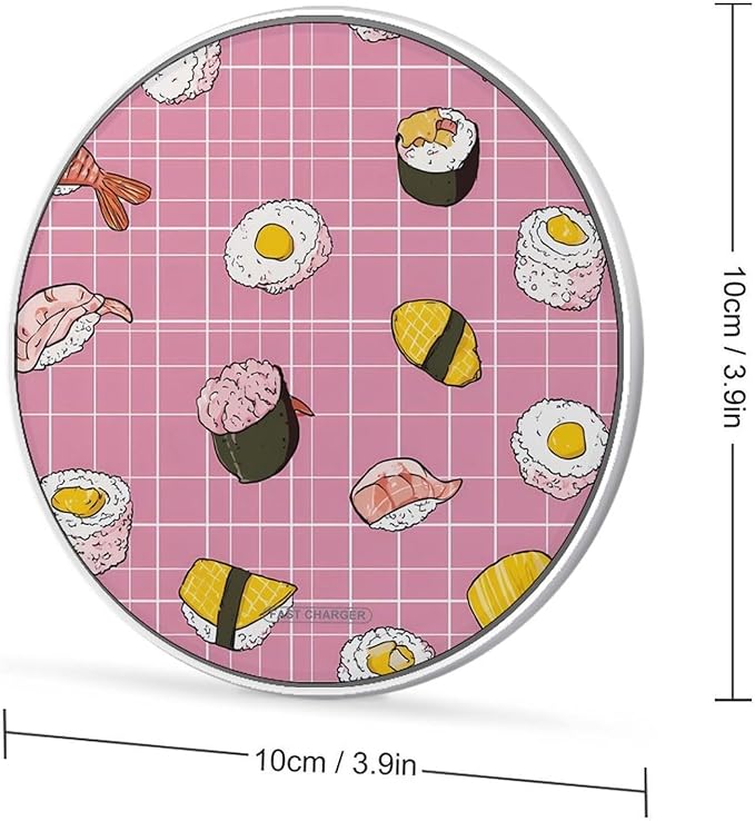 Sushi1 Shrimp Tuna Plaid Fast Portable Charger 10W Funny Graphic Phone Charging Pad with USB Cable