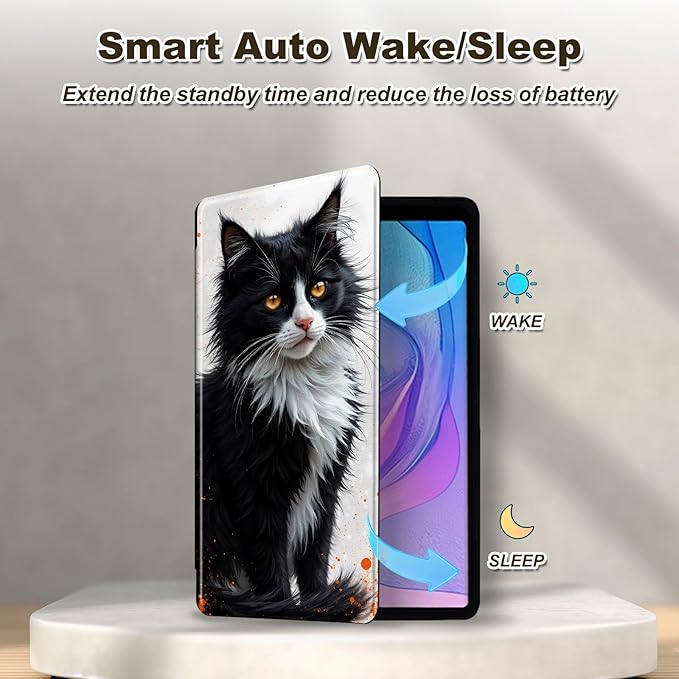 Case for Kindle Fire HD 10 &amp 10 Plus Tablet(13th/11th Gen 2023/2021 Release) 10.1 360 Degree Rotating Swivel Stand Flip Cover with Auto Sleep/Wake Black Cute Cat