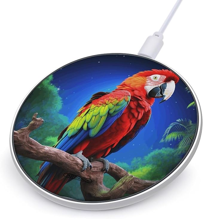 Parrot Wireless Charger Fast Wireless Charging Pad with USB Cable 10W Anti-Slip Magnetic Wireless Charger Portable Slim Charger Puck Travel Charging Station