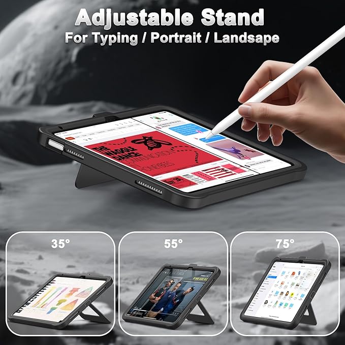 Soke Case for iPad (A16) 11th Generation 11-Inch 2025 /10th Generation 10.9-Inch 2022 with Screen Protector and Multi-Angle Kickstand Rugged Full Body Heavy Duty Protective Cover - Dark Black