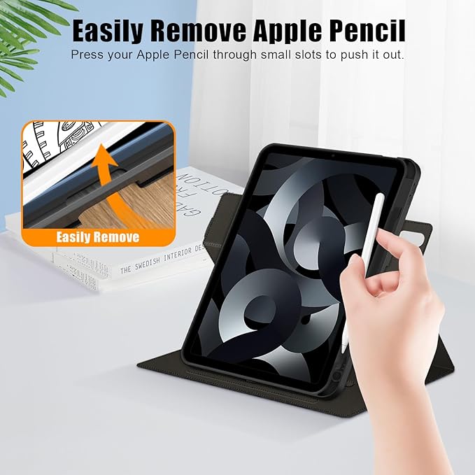 for iPad 10th Generation Case 10.9 inch 2022 with Pencil Holder PU Leather Smart ipad 11th A16 11inch Cover Model: A2696 /A2757 / A2777 Auto Sleep/WakeBlack