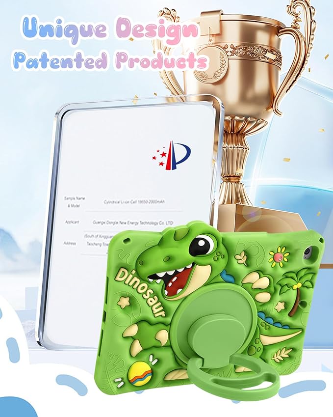 Boaretiu for iPad mini 5/4 Generation Case - Cute Cartoon with Shoulder Strap &amp Rotating Stand for Boys Girls Teens Soft Silicone for iPad mini 5th/4th Case Green Dinosaur