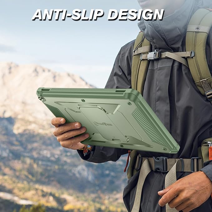 Fintie Shockproof Case for All-New Fire HD 10 Tablet (13th Generation 10.1 2023 Release) [Tuatara] Rugged Unibody Hybrid Bumper Kickstand Cover with Built-in Screen Protector Sage Green