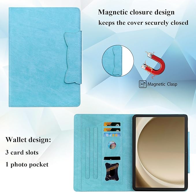 Case for Samsung Galaxy Tab S10 FE+/S10 FE Plus 13.1 Inch 2025 (SM-X620/SM-X626B) with Pockets Multi-Angle Stand PU Leather &amp TPU Back Shockproof Magnetic Closure Folio Wallet Cover SkyBlue