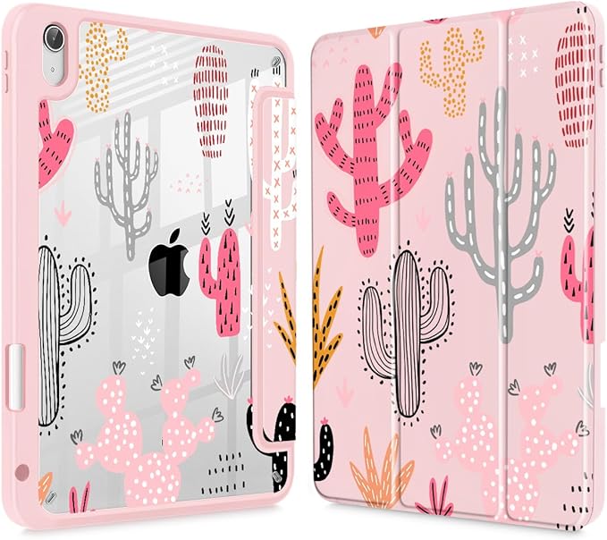 Mektron Case for 2026 iPad Air 13 inch M4 Cover Compatible 2025 iPad Air 13 inch M3 2024 iPad Air 13 inch M2 with Pencil Holder Shockproof Clear Shell Colorful Cacti