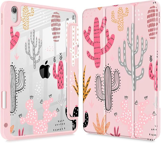 Mektron Case for 2026 iPad Air 13 inch M4 Cover Compatible 2025 iPad Air 13 inch M3 2024 iPad Air 13 inch M2 with Pencil Holder Shockproof Clear Shell Colorful Cacti