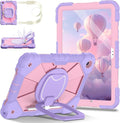 for Samsung Galaxy Tab A11+ Plus/A9+ 11 Inch Case 2025/2023 Cute Shockproof Silicone Business Protective Cover for Galaxy A9+/A11+ with 360 Rotating Stand Handle Shoulder Strap Purple Pink