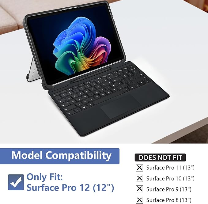 Protective Case for Microsoft Surface Pro 12 inch 2025 | Fall-Resistant Cover with Hand Strap | Compatible with Built-in Kickstand &amp Magnetic Slim Pen Storage &amp Type Cover Keyboard |Navy Blue