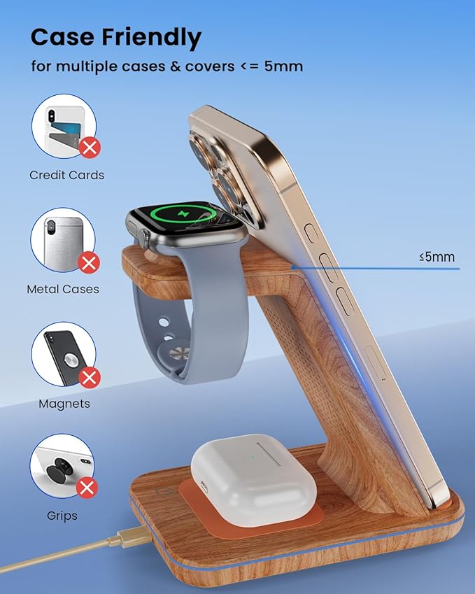 3 in 1 Wireless Charging Wireless Charger Stand for Multiple Apple Devices Wireless Charger for iPhone 17 16 15 14 13 12 11 Pro Max XS XR 8 Apple Watch 11 9 8 7 6 SE 5 4 3 2 AirPods 3/2/Pro