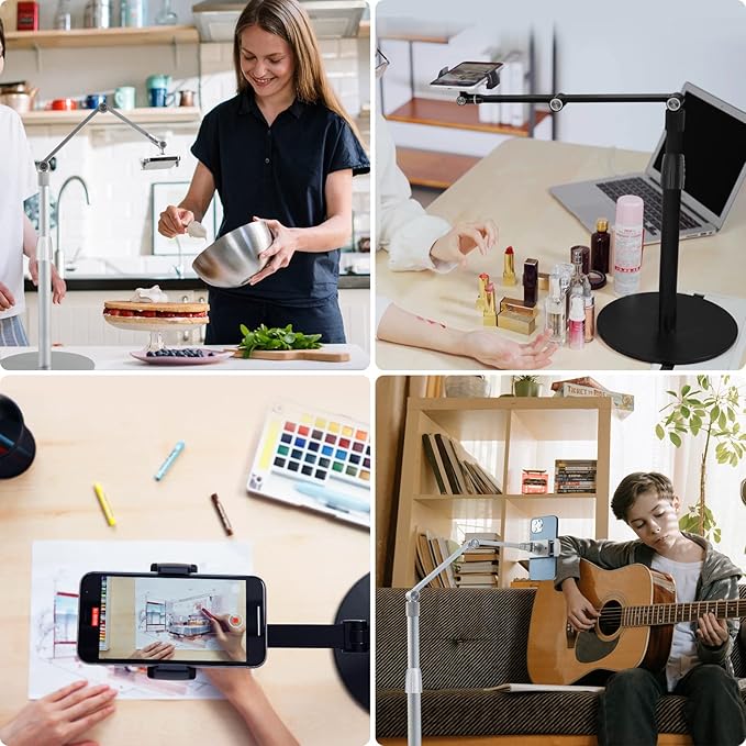 Viozon Tablet Phone Overhead Stand Height &amp 360 Degree Angle Adjustable Aluminum Desktop Stand Compatible with 3.5-11 Cellphone or Tablet Such as iPhone iPad Pro Air Mini Samsung Nexus(AP-4P