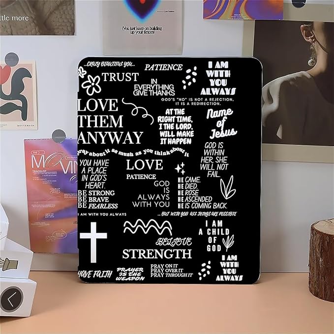 Christian Quotes Case Compatible with IPad 9th 8th 7th Generation 10.9 Inch 2021/2019/2018Funny Cover with Trifold Stand + Pencil Holder for Boys GirlsiPad Pro 13inch 2024