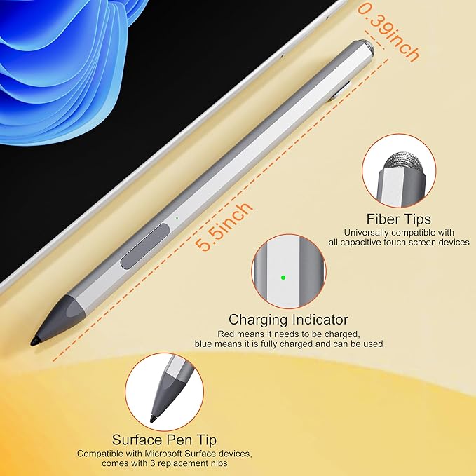 Microsoft Surface Pen Stylus Pro USB-C Fast ChargeSurface Active Stylus 4096 Pressure SensitivityCompatible with Surface Pro11/10/9/8/X/7/6/5/4/3Surface Go4/3/2/1Surface Book/Laptop/Studio