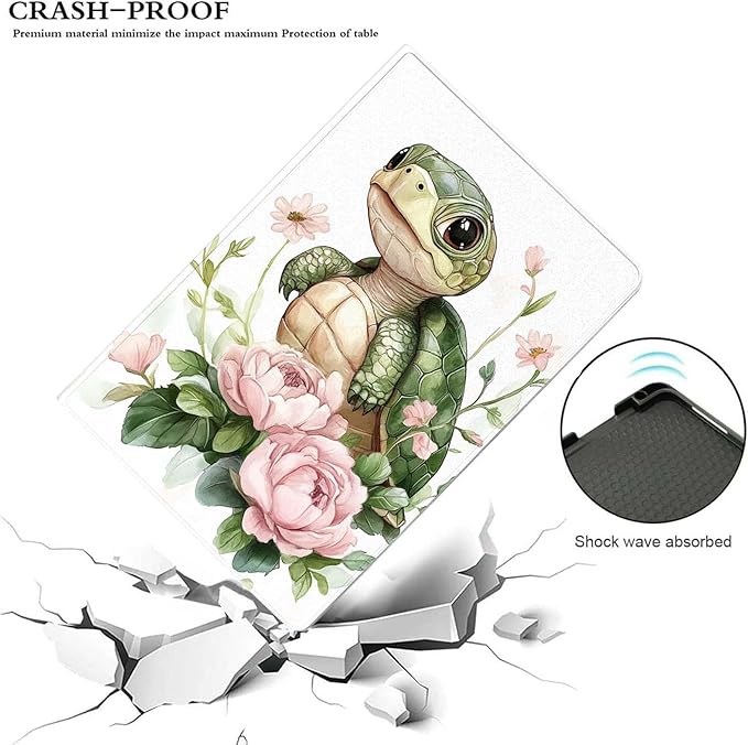 Case for iPad 9th/8th/7th Generation (2021/2020/2019) 10.2-inchSlim PU Leather Cover Adjustable Stand Auto Wake/SleepBaby Turtle with Flowers