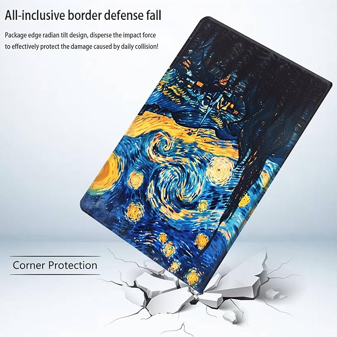 Bxgolkgd Tablet Case for Amazon Kindle Fire HD 8(8th/7th/6th Generation 2018/2017/2016 Release)Shockproof Stand Cover with Heat DissipationAuto Wake/Sleep FunctionVan Gogh Starry Night Art