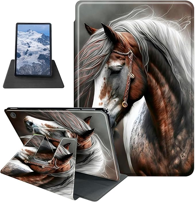 Case for Kindle Fire HD 8 &amp Fire HD 8 Plus Tablet (12th /10th Generation 2024/2022/2020 Release) Horse Theme 360 Degree Rotating Stand Protective Cover with Auto Sleep/Wake