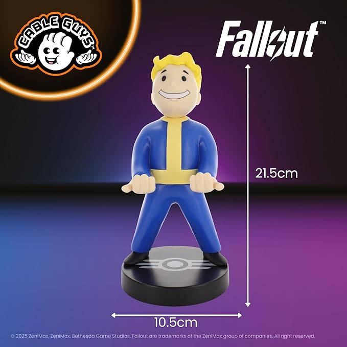 Cableguys Fallout Vault Boy Controller Holder &amp Phone Stand - Gaming Setup Accessories for Desk and Game Room Controller Stand Compatible with Xbox PlayStation &amp Most Standard Game Controlle
