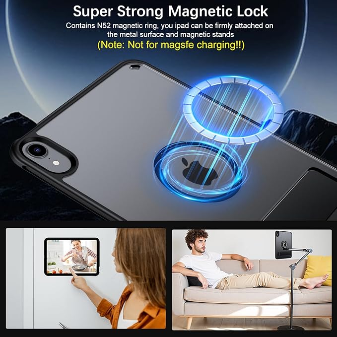 Telaso for iPad mini 7 A17 Pro 2024/iPad Mini 6 2021 Case iPad mini 7th/6th Gen Magnetic Case with Invisible Portrait/Landscape Stand Translucent Matte Back Soft TPU Bumper Protective Cover Black