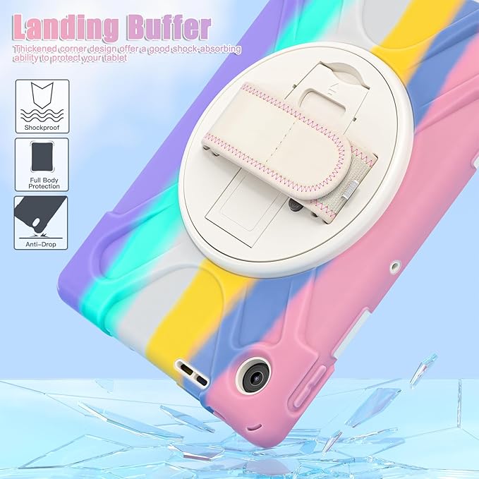Tablet Case Compatible with Lenovo Tab 10.1(TB-311XU) /K10C TB311FU 2025 Case Protective Heavy Duty Rugged Shockproof Drop Protection Cover Shoulder Strap for Kids Silicone Cover(Pink c)